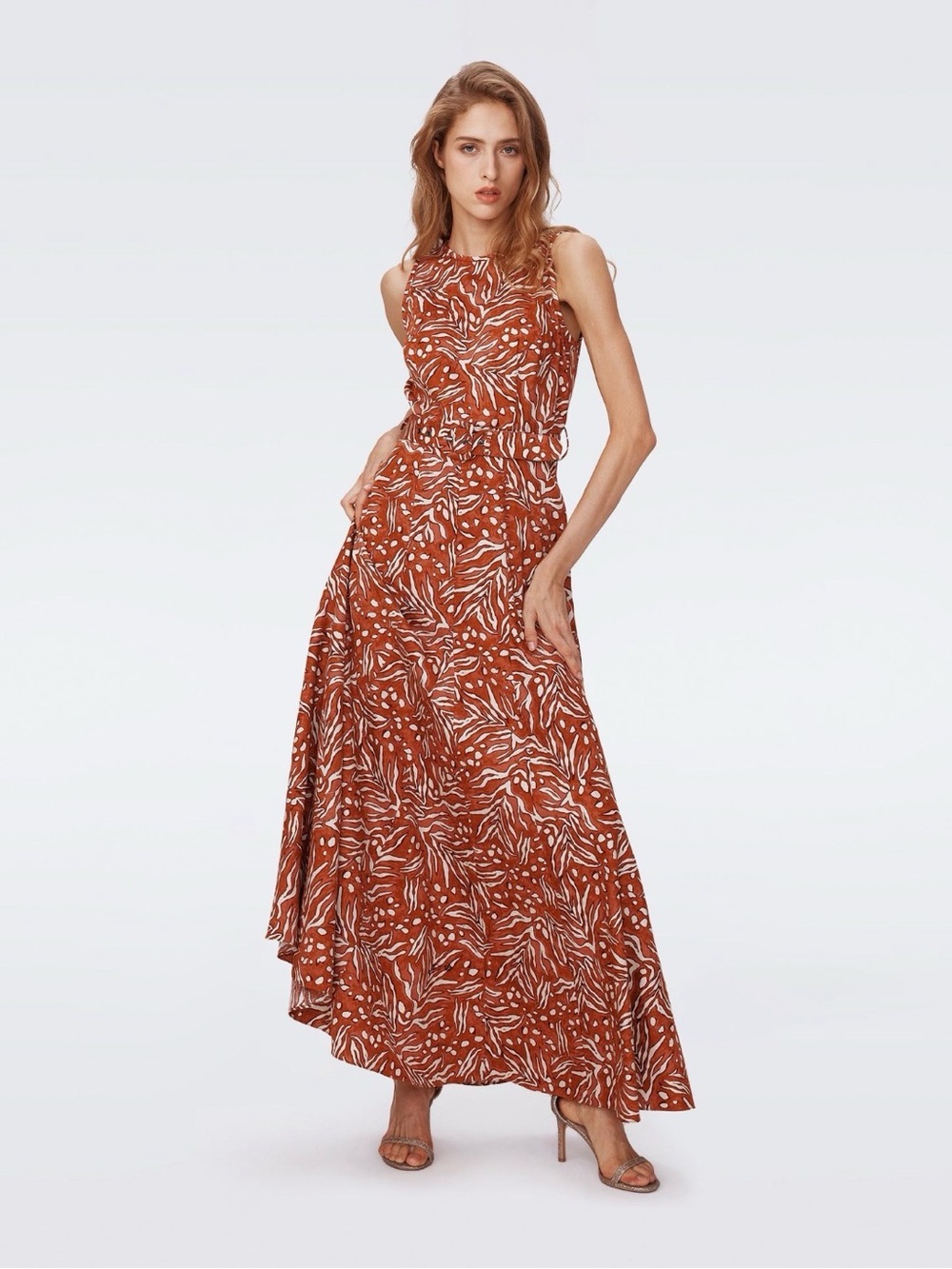 DVF Diane von Furstenberg Elliot Jacquard Maxi Dress in “Water Tiger Caramel Med